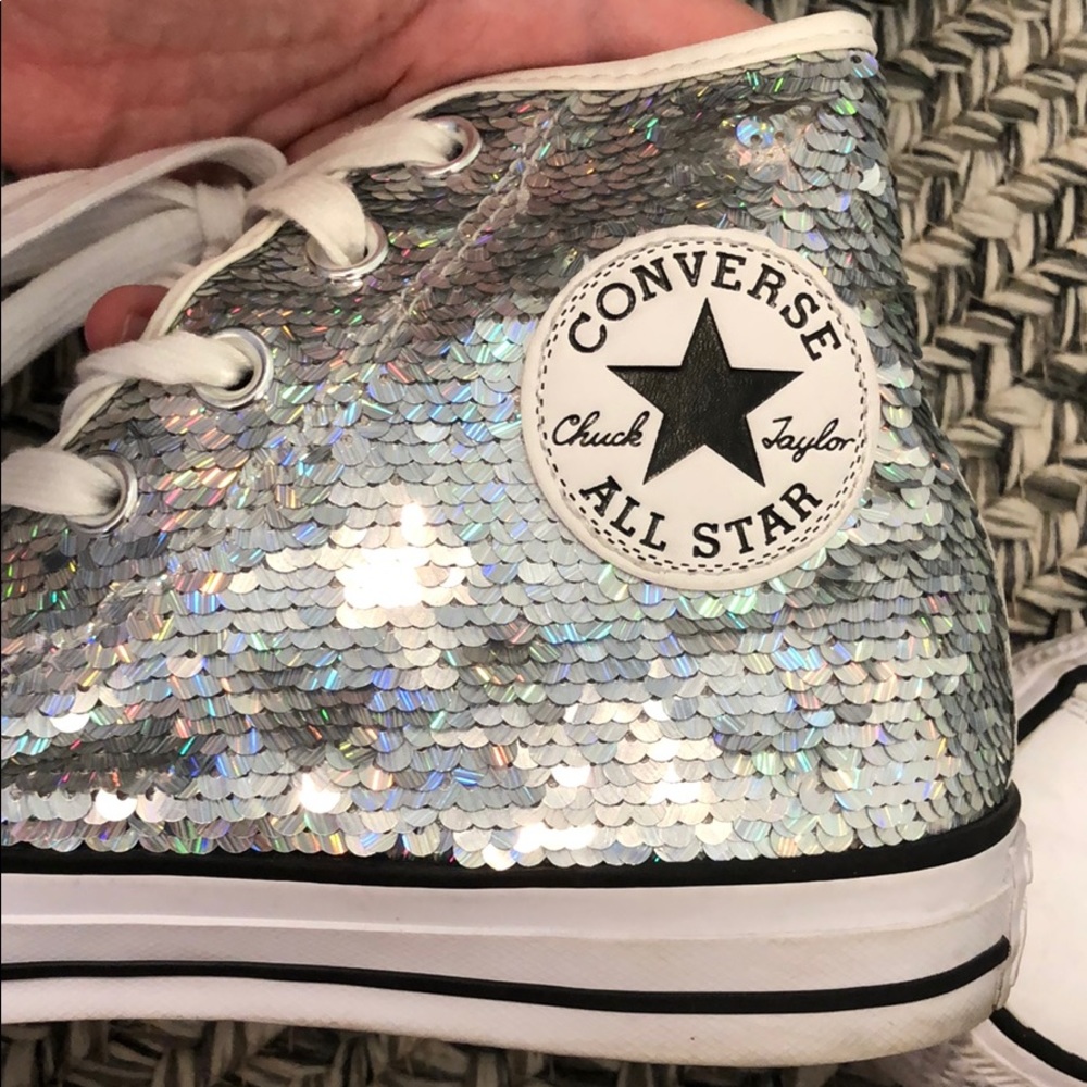 Converse high tops with silver sequins